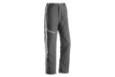 The Husqvarna Classic Entry Waist trousers are a pair of grey protective pants with "Husqvarna" printed in white on the right thigh. Ideal for chopping firewood, these durable pants feature belt loops, a button closure, and reinforced stitching, delivering affordable performance and reliable chainsaw protection.