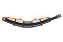 An image of a Husqvarna Tool Belt Flexi. This ergonomic tool belt by Husqvarna is black with reflective striping and orange accents. It features adjustable straps, buckles, and a logo on the left side. The belt is designed to be worn for safety during tree felling operations.