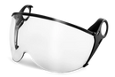 The Husqvarna Arborist Spire Vent Visor, a clear safety face shield with a black frame and side loops for attachment, featuring a panoramic lens, is shown against a white background. This shield is designed to protect the face from debris and particles.