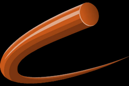 A brown, curved, cylindrical object with a smooth surface that gently tapers at one end. It has a glossy texture with light reflections and its round profile resembles the Husqvarna Trimmer Line Opti Round or an abstract sculpture of a bent pipe from the Husqvarna brand.