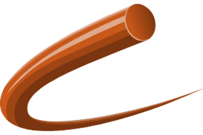 A brown, curved, cylindrical object with a smooth surface that gently tapers at one end. It has a glossy texture with light reflections and its round profile resembles the Husqvarna Trimmer Line Opti Round or an abstract sculpture of a bent pipe from the Husqvarna brand.