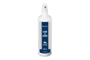 A 200 ml bottle of Husqvarna Automower® Care and Shine Spray, featuring a blue and white label with a spray nozzle on top. The bottle, branded with the Husqvarna logo, is ideal for Automower® care. The black background prominently highlights the white packaging.