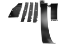 A set of black metal snow plow deflector parts arranged side by side on a white background. These components, much like the precision engineering found in the Husqvarna Zero Turn 61" Mulching Kit suitable for the MZT61 model, are designed to be attached to enhance the snow plowing efficiency of heavy-duty plow blades.