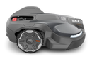 The image shows a Husqvarna Automower® 450X NERA robotic lawn mower. It features a sleek, gray and black design with LED headlights, large rubber wheels, and a red power button. The Husqvarna logo and model name are visible on the body. Integrated with object avoidance and compatible with the Automower Connect app.