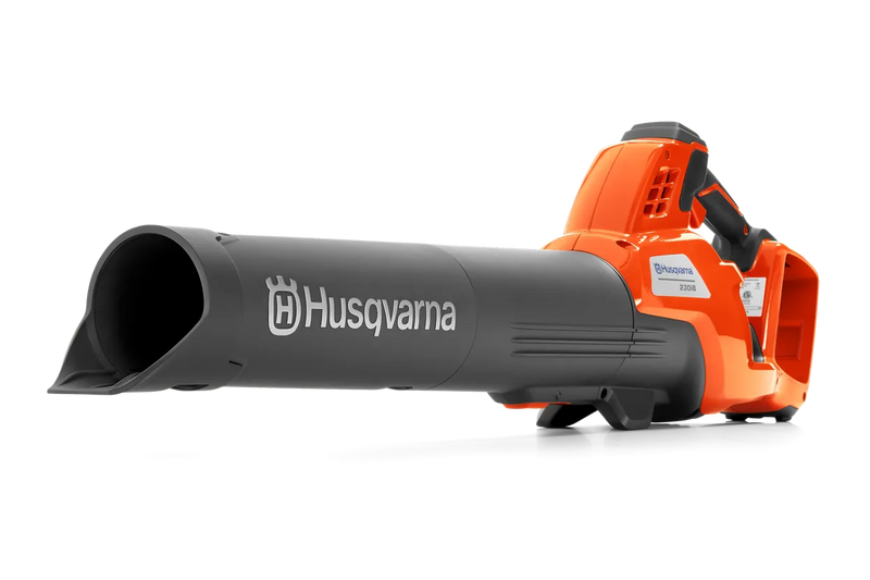 The Husqvarna 230iB Leaf Blower skin, featuring a brushless motor for enhanced efficiency, showcases a sleek orange design with black and gray accents. The "Husqvarna" name is proudly displayed on the tube, and its ergonomic handle ensures comfortable operation.