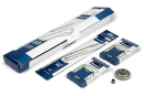 Image showing various Husqvarna chainsaw parts, including a Husqvarna 12" Petrol Bar & Chain Kit X-Precision SP11G with a 1/4" mini spur sprocket, all in their packaging. The packages are predominantly blue and white, with clear branding and labeling for different components.