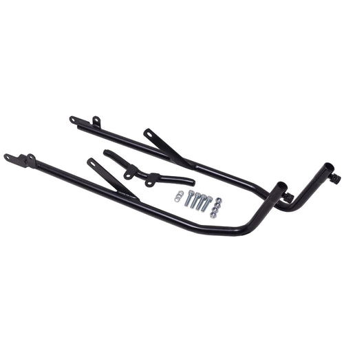 The image showcases the Ventura EVO-12 Bike-Pack Kit complete with a black EVO-12 Pack, versatile EVO-Rack rear bike rack, and durable L-Bracket with mounting hardware, ideal for adventure lovers using the Suzuki CS 125 D.