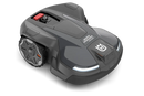 The image shows a Husqvarna Automower® 450X NERA robotic lawn mower. It features a sleek, gray and black design with LED headlights, large rubber wheels, and a red power button. The Husqvarna logo and model name are visible on the body. Integrated with object avoidance and compatible with the Automower Connect app.