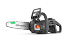 Introducing the Husqvarna Aspire™ Chainsaw 18V: a battery-powered tool ideal for DIY projects, featuring a sleek silver blade with "Husqvarna" branding, an ergonomic black body, and vibrant orange controls.