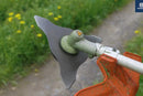 Image of a Husqvarna 325iRJ Brushcutter (skin) ideal for maintaining lawns. The tool features a long handle with a circular black grip near the middle, a power unit at one end, and a trim head with a protective orange cover at the other end. The trimmer is laid on a white background.