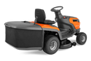 The Husqvarna Battery TC 100i Tractor in bright orange and black features a steering wheel, comfortable seat, efficient collecting system, and durable tires. It boasts sleek lines and a modern design for dynamic mowing.