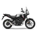The Honda NX500, a sleek and modern motorcycle by Honda, showcases a silver and black color scheme with programmed fuel injection. It features a prominent windshield, angular design elements, and alloy wheels. The side profile accentuates its sporty and aerodynamic build.