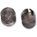 Two AKRAPOVIC Spark Arrestor Insert filters with stainless steel rims and fine woven mesh, each featuring a solid metal band near the base, are shown on a white background.