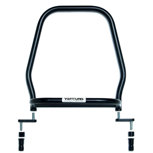 The image showcases the Ventura EVO-12 Bike-Pack Kit complete with a black EVO-12 Pack, versatile EVO-Rack rear bike rack, and durable L-Bracket with mounting hardware, ideal for adventure lovers using the Suzuki CS 125 D.