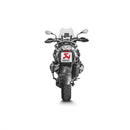 Image of an AKRAPOVIC Slip On Muffler for BMW R1200GS in black and metallic, with carbon fiber tip and bracket. This sleek exhaust system features an elongated cylindrical design, distinctive Akrapovič sound, and a titanium muffler finish.