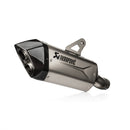 The AKRAPOVIC Slip On Muffler for the BMW R1300GS features a titanium body with dual carbon-fiber tips, easy attachment via its mounting bracket, and performance optimized on Akrapovič's dyno.