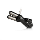 The AKRAPOVIC Slip On Multistrada 950/V2 features a Grand Prix-inspired dual carbon fiber exhaust system with two cylindrical titanium end pipes and a metal mounting bracket, all set against a white background.