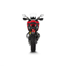 The AKRAPOVIC Slip On Multistrada 950/V2 features a Grand Prix-inspired dual carbon fiber exhaust system with two cylindrical titanium end pipes and a metal mounting bracket, all set against a white background.