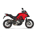 The AKRAPOVIC Slip On Multistrada 950/V2 features a Grand Prix-inspired dual carbon fiber exhaust system with two cylindrical titanium end pipes and a metal mounting bracket, all set against a white background.