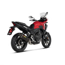 The Slip On CB400/500X/NX500/CB500 exhaust pipe by Crown Kiwi Enterprises Limited features a black carbon-fiber look with the brand logo in yellow and red. It has a cylindrical shape with a curved tip, set against a white background.