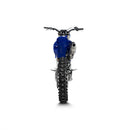 The Full Ti System YZ250F 2024 by AKRAPOVIC is a silver titanium alloy motorcycle exhaust system on a white backdrop, showcasing a streamlined design with the iconic red and white Akrapovič logo for enhanced power and torque.