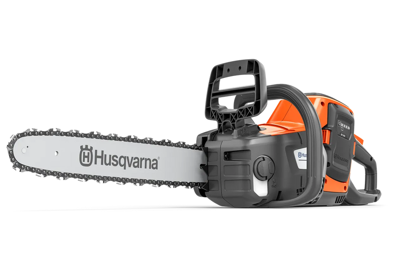 A Husqvarna Husqvarna 240i Chainsaw (Kit) with an orange and black body and a silver cutting bar and chain, displayed on a plain white background, ready to tackle any demanding garden tasks with power and precision.