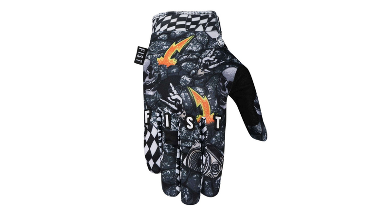 FIST QUAKER GLOVE with a graphic design skulls and lightening bolts - NZ Summer MX Gloves