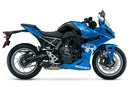 Image showing the Ventura EVO-12 Bike-Pack Kit for Suzuki GSX-8R (24 - >) with three labeled parts: the black EVO-12 Pack, metal Evo-Rack mounted on a bike, and L-Bracket pannier supports with screws.