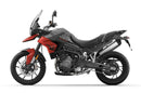 Image showing a Ventura EVO-12 Bike-Pack Kit for Triumph Tiger 850 Sport (20 ->), with EVO-12 pack, Evo-Rack on motorcycle, and labeled L-bracket with screws. Each part is clearly labeled and displayed separately.