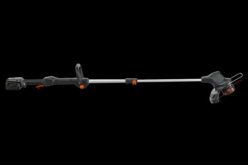 The Husqvarna Aspire™ T28 Grass Trimmer (Kit) features a long, extendable handle and a cutting blade at the end, with ergonomic grips and an orange and black design. A red "POWER FOR ALL" 18V Alliance logo is displayed in the lower left corner, highlighting its versatility as a battery trimmer.