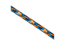 A close-up of the Husqvarna Climbing Rope 11.5 mm showcases its intricate, colorful design. The pattern features interwoven red, orange, black, and white strands that form a striking diagonal zigzag. Engineered for durability with minimal stretch, this climbing rope by Husqvarna stands out vividly against the solid black background.