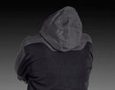 The Husqvarna Xplorer Shell Jacket - Forest Green is showcased on an invisible mannequin. Crafted from water-resistant shell material, this dark green jacket features a hood, zippered chest and side pockets, and eye-catching orange accents. It also proudly displays the Husqvarna logo stitched on both the chest and arm, while adjustable ventilation provides added comfort.