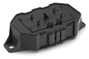 The Husqvarna Automower® Area Switch, enclosed in a gray plastic rectangular casing with a detachable cover, features the Husqvarna logo on top and includes various mounting points and connectors for electronic components. This shell is integral to the Husqvarna Automower, specifically designed to manage the boundary wire and Area Switch configurations.