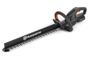 This image features a Husqvarna Aspire™ H50 Hedge Trimmer (Kit) with an 18V battery, perfect for outdoor tasks. The trimmer has an ergonomic black handle with orange accents, a long cutting blade, and is part of the "Power for All" Alliance.