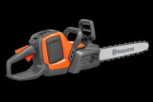 A Husqvarna Husqvarna 240i Chainsaw (Kit) with an orange and black body and a silver cutting bar and chain, displayed on a plain white background, ready to tackle any demanding garden tasks with power and precision.