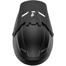 A black THOR MX SECTOR YOUTH HELMET BLACK with a matte finish. Featuring a polycarbonate/ABS shell, this motocross helmet has a visor and prominent chin guard. "Thor" is printed on the side in white letters, and the padded interior, visible through the face opening, includes an EPS liner for added safety. The front has a vent for airflow.