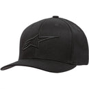 Introducing the Alpinestars Ageless Curve Hat in Black/Black by Crown Kiwi Enterprises Limited. This cap is made from durable twill fabric and features a prominently embossed 3D embroidered logo on the front. With its curvebill design, it offers a fitted style for enhanced comfort.