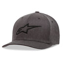 The Alpinestars Ageless Curve Hat in charcoal, by ALPINESTARS, features a structured crown and a curved brim with a black embroidered logo of a stylized star on the front. The material resembles smooth, woven fabric, making it perfect for your next road adventure or motorbike ride.
