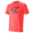 The Alpinestars Ageless v3 Tech Tee by ALPINESTARS features a red design with a large black star logo and "Alpinestars: One Goal. One Vision" text. Its moisture-wicking fabric, short sleeves, and round neckline make it perfect for cycling enthusiasts.