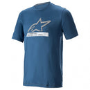 The Blue Alpinestars Ageless v3 Tech Tee features a large star design on the chest with "ALPINESTARS" and "ONE GOAL. ONE VISION" beneath, crafted with a performance blend for optimal comfort, perfect for your active lifestyle.