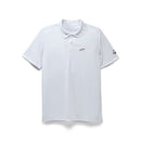 The Alpinestars Scenario Polo White by Crown Kiwi Enterprises Limited is a sleek, light gray polo shirt crafted from wicking fabric. It features a small shark logo on the left chest and right sleeve, along with a classic collar and buttoned placket, making it perfect for staying comfortably stylish.