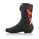 The Alpinestars S-MX Plus v2 Boots by Crown Kiwi Enterprises Limited feature a sleek black/white design. They offer reinforced ankle protection, textured soles for grip, and incorporate the Multi-Link Control (MLC) system for enhanced riding stability.
