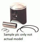 An image of the PISTON KIT VERTEX YAMAHA YZ85 19-ON 47.47MM by VERTEX, including pistons, piston rings, wrist pin, and circlips is shown. Text in the image reads "Sample pic only, not actual model." The high-quality piston features cutouts and a partly visible metallic top, with components arranged around it.