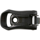 Close-up of a black snowboard binding part with a curved handle-like structure and metal pin, featuring the Alpinestars Buckle Base Tech-5/7S/1/3/3s. The brand name "Sims" is embossed on the surface.