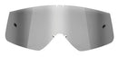A transparent, frameless visor or lens with a slight curve. The GOGGLE LENS THOR CONQUER COMBAT SNIPER MIRROR features attachment points on both sides and a notched area at the bottom center. The surface is smooth and reflective, designed for use with helmets or protective gear.