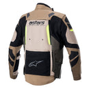 The Alpinestars Halo Drystar Jacket, offered by Crown Kiwi Enterprises Limited, is an adventure touring jacket in beige, black, and neon yellow. It features armor padding and high-tech fabric with a sporty design that prominently displays "astars" on the chest. This jacket incorporates the Tech-Air® 5 Airbag System for enhanced safety and superior airflow.