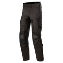 Introducing the Alpinestars Halo Drystar Pants by Crown Kiwi Enterprises Limited: These black adventure touring pants include knee protection and multiple pockets, making them perfect for outdoor or motorbike use. Displayed against a white background, these CE-certified motorcycling garments guarantee reliable safety and style for every ride.