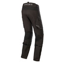 Introducing the Alpinestars Halo Drystar Pants by Crown Kiwi Enterprises Limited: These black adventure touring pants include knee protection and multiple pockets, making them perfect for outdoor or motorbike use. Displayed against a white background, these CE-certified motorcycling garments guarantee reliable safety and style for every ride.