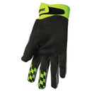 A single gray and neon yellow GLOVE THOR S23 DRAFT GREY/ACID featuring four-way stretch mesh fabric and the brand name "THOR MX" printed on the top. The glove is positioned vertically with the palm side facing away, showcasing the back and cuff.