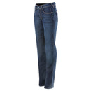 The Alpinestars Stella Angeles Denim Pants by Crown Kiwi Enterprises Limited are blue stretch denim jeans with a classic straight-leg design. They feature front and back pockets, visible stitching, and a slight fade at the thighs and knees for a worn-in look, tailored for an ideal female fit.